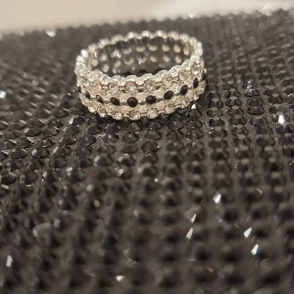 STS Silver Rhinestone‎ & Sapphire Wideband Ring